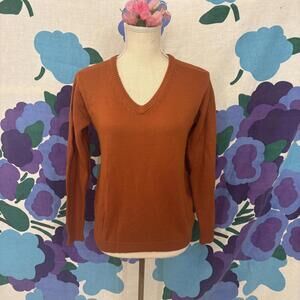 Vtg 70s/80s burnt orange v-neck knit sweater sz 36
